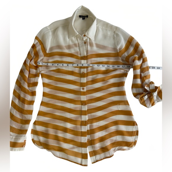 Bebe 100% Mulberry Silk Striped Button Front Blouse Shirt Top Small S - Picture 7 of 9